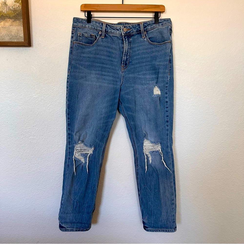 Old navy power slim straight high rise distressed jeans size 14